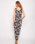 Floral print cotton tassel vest top and trousers suits co-ords (BLACK)