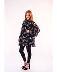 Multi floral print chiffon flowy shirt (BLACK)