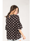 Dot Dot Print Frilled sleeves Top