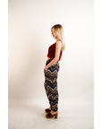 Aztec print elasticated waist Cotton Trousers (BLUE)