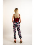 Floral print elasticated waist Cotton Trousers (BLUE)