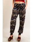 Aztec print elasticated waist Cotton Trousers (BLUE)