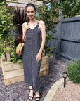 Double strip navy white stripe Maxi dress
