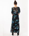 Black floral Print Chiffon Wrap Maxi Dress