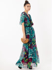 Lady Blue Print Print Chiffon Wrap Maxi Dress