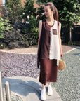 Chiffon Long Top Plain Cotton Maxi Dress (BROWN)