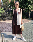 Chiffon Long Top Plain Cotton Maxi Dress (BROWN)