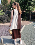 Chiffon Long Top Plain Cotton Maxi Dress (BROWN)