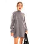 Oversized jumper with faux pearl embellishment in grey