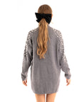 Oversized jumper with faux pearl embellishment in grey