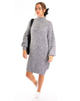 Super Soft Fine Knit Plain Color Funnel Neck Long Jumper in Grey