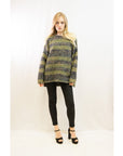 Ribbed stripe mix yarn oversize jumper(GREEN)