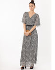 Lady Grey Leopard Print Chiffon Wrap Maxi Dress