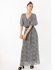 Lady Grey Leopard Print Chiffon Wrap Maxi Dress