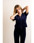 Velour Tracksuits with short sleeves (NAVY)