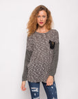 Tweed effect and color block Jumper top (Grey)