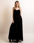 Pleated Bust & Sweetheart Neckline Maxi Dress (BLACK)