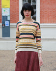 Striped Aztec Design Print yellow Knitted jumper