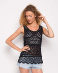 Black Floral Crochet Vest Top (75A)