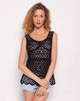 Black Floral Crochet Vest Top (75A)