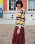Striped Aztec Design Print yellow Knitted jumper