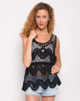 Black Floral PatternCrochet Vest Top (KN209)