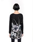 Black Floral Print Knitted Jumper Top