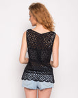Black Floral Crochet Vest Top (75A)