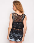 Black Floral PatternCrochet Vest Top (KN209)