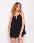 Gold Double Row Chain Necklace Chiffon Top (BLACK)
