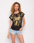 Gold Color Print T-shirt (BLACK)