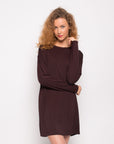 Plain Color Cotton blend T-shirt Dress (Brown)