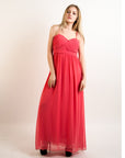 Pleated Bust & Sweetheart Neckline Maxi Dress (CORAL)