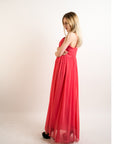 Pleated Bust & Sweetheart Neckline Maxi Dress (CORAL)