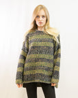 Ribbed stripe mix yarn oversize jumper(GREEN)