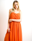 Pleated Bust & Sweetheart Neckline Maxi Dress (ORANGE)