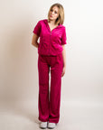 Velour Tracksuits with short sleeves (HOT PINK)