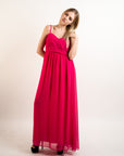Pleated Bust & Sweetheart Neckline Maxi Dress (PINK)