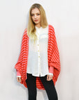 Stripe fine knit bat-wing Oversize cardigan (Pink)