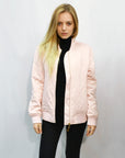 Qulited Satin Pink Puffer Bomber Jacket