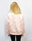 Qulited Satin Pink Puffer Bomber Jacket