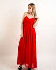 Pleated Bust & Sweetheart Neckline Maxi Dress (RED)