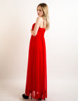 Pleated Bust & Sweetheart Neckline Maxi Dress (RED)