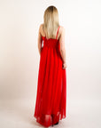 Pleated Bust & Sweetheart Neckline Maxi Dress (RED)