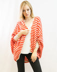 Stripe fine knit bat-wing Oversize cardigan (Red)