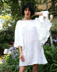 Pearl embellished frill oversized sleeves summer dress