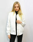 Qulited Satin White Puffer Bomber Jacket