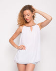 Gold Double Row Chain Necklace Chiffon Top (WHITE)