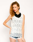 White Floral Pattern Crochet Vest Top