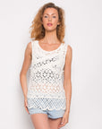 White Floral Crochet Vest Top (75A)